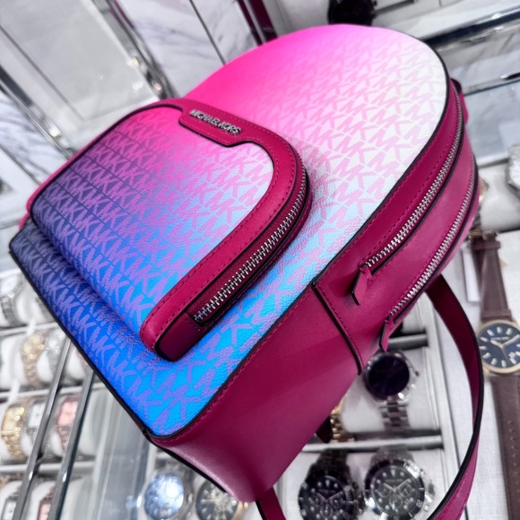 Michael Kors Jaycee Medium Ombre Backpack & Wallet Set In Dark roseberry NWT - Picture 2 of 8